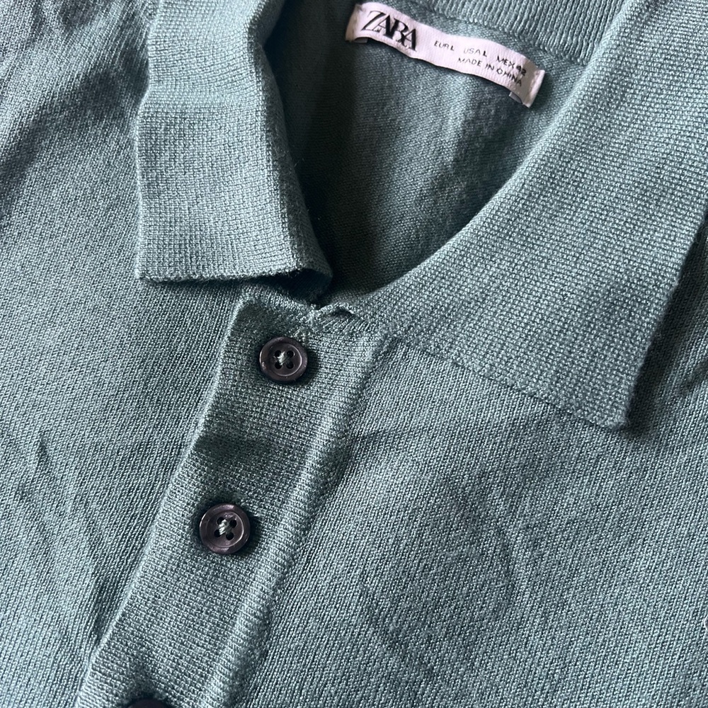 ZARA Men’s Sage Green Polo Shirt | Large